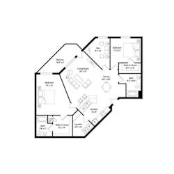 Two bedroom floor plan with walk-in closets at Regency Park Apartments, St Cloud