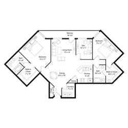 Two bedroom two bath floor plan layout at Regency Park Apartments, Minnesota