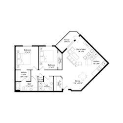 2 bedroom 2 bathroom apartment floor plan at Regency Park Apartments, St Cloud, MN 56304