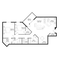 Two bedroom two bathroom apartment floor plan at Regency Park Apartments, St Cloud, 56304