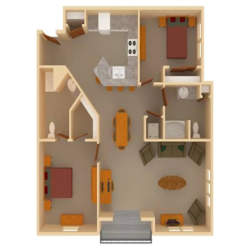 Two bedroom floor plan layout at The Ponds at Heritage Place Apartments, Minnesota, 56377