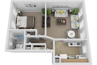 1 Bedroom 1 Bath 677sf floor plan, Mt. Ridge Apartments, Baltimore MD