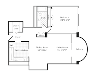 the floor plan of a bedroom apartment with a dining room and a living room