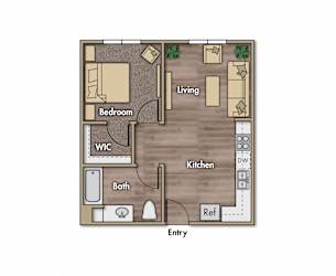 1 bedroom 1 bathroom floor plan. 521 square feet