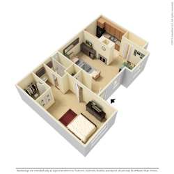 1 bed 1 bath 1A Floor Plan at The Birches, Memphis, TN