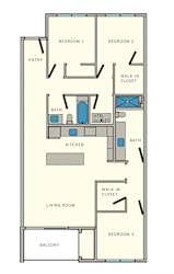 3 bed 2 bath C Floor Plan at Aviator at Brooks Apartments, San Antonio, 78235
