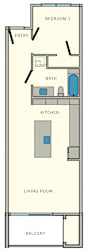 1 bed 1 bath A3 Floor Plan at Aviator at Brooks, San Antonio, 78235