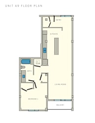 1 bedroom 1 bath A9 Floor Plan at Aviator at Brooks, San Antonio, 78235