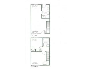 A floor plan of a two-story building with labeled rooms.