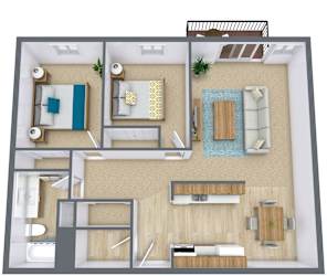 a floor plan of a bedroom with a bathroom and a living room