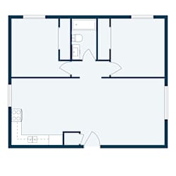 a floor plan of a room with a bedroom and a living room and a kitchen