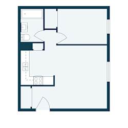 a floor plan of a small house with a bedroom and a living room
