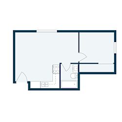 a floor plan of a house with a bedroom and a living room