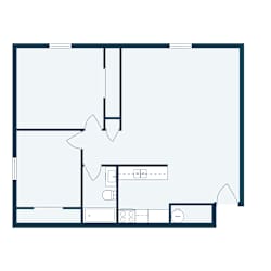 Floor plan of a house with a bedroom and a living room