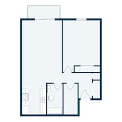a floor plan of a house with a bedroom and a living room