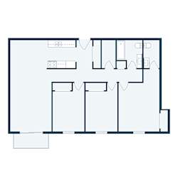 a floor plan of a house with an open floor plan with bedrooms and a kitchen
