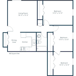 Eastbrook Apartments | Three Bedroom Floor Plan