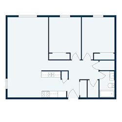 a floor plan of a living room with a kitchen and a bedroom