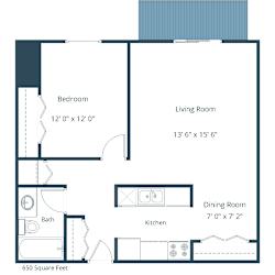 Prairiewood Courts Apartments | One Bedroom Floor Plan