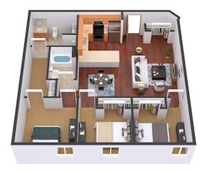 3 Bedroom 2 Bath Floor Plan at Warehouse Apartments, Fargo