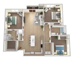 3 Bed 2 Bath Floor Plan at Bella Rose Apartments, Hudson