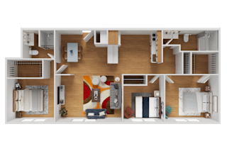 A top-down view of a well-organized apartment layout.