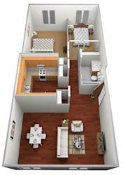 2 Bed 1 Bath Floor Plan at Jacobs Square Apartments, St. Cloud, 56303