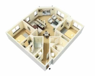 Floor Plan Two Bedroom, Two Bath C