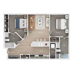 A detailed floor plan of a modern apartment layout.