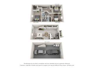 Floor Plan 3 Bedroom, 2.5BA Townhome with Drive Under Garage