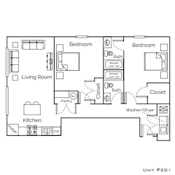 a floor plan of a small house with bedrooms and a living room