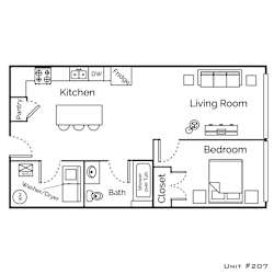 a floor plan of a 1 bedroom apartment