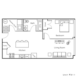a floor plan of a 1 bedroom floor plan