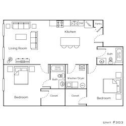 a floor plan of a small house with a bedroom and a living room