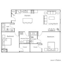 a floor plan of a studio apartment with a bedroom and a living room