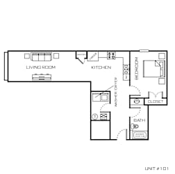 a floor plan of a small house with a bedroom and a living room