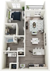 1 bed 1 bath Floorplan at Ardmore at Vance, Chattanooga, TN