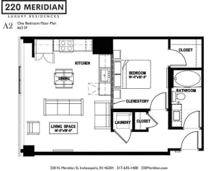 A2 Floor Plan at 220 Meridian, Indianapolis, IN 46204