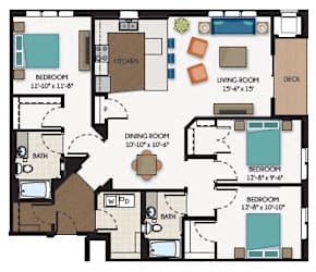 2 Bedroom 2 Bath Floor Plan at The Flats at Cedar Grove, Minnesota, 55122