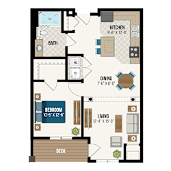 One bedroom apartment floor plan at Waterford Commons Apartments, Minnesota, 55068