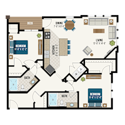 2 bedroom 2 bath apartment floor plan at Waterford Commons Apartments, Rosemount, MN