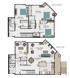 A floor plan of a two-story house with labeled rooms and dimensions.