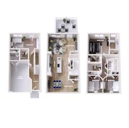A diagram shows the layout of a small apartment with a bedroom, living room, kitchen, and garage.at Forge Overlook, Halethorpe