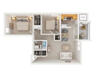 Two Bedroom Floor Plan at New Carrollton Woods, Riverdale