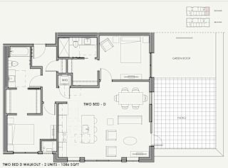 A floor plan of a two bedroom apartment with a patio.