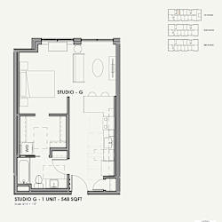 A black and white floor plan of a studio apartment.