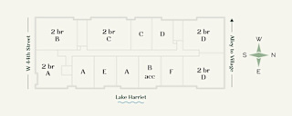 A map of a street layout with Lake Harriet in the background.