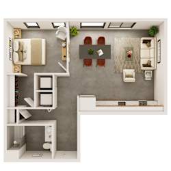 Floor Plan 1 Bedroom, 1 Bathroom - 777 SQ FT