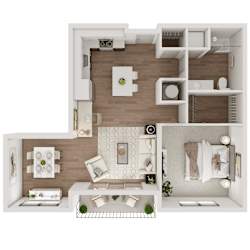 One Bed One Bath 799 SF Floor Plan at Echo Park in Omaha, NE