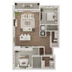 Two Bed Two Bath 1,197 SF Floor Plan at Echo Park in Omaha, NE